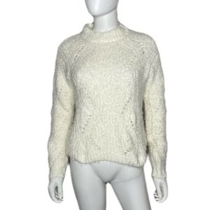 Freshman Women's White Mock Neck Pointelle Chenille Sweater sz Junior’s S